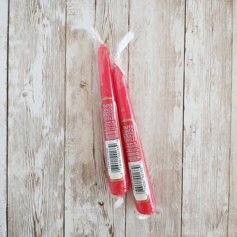 Candle-lite 6” Red Taper Candles Set of 2 Holiday Christmas Vintage New Classic
